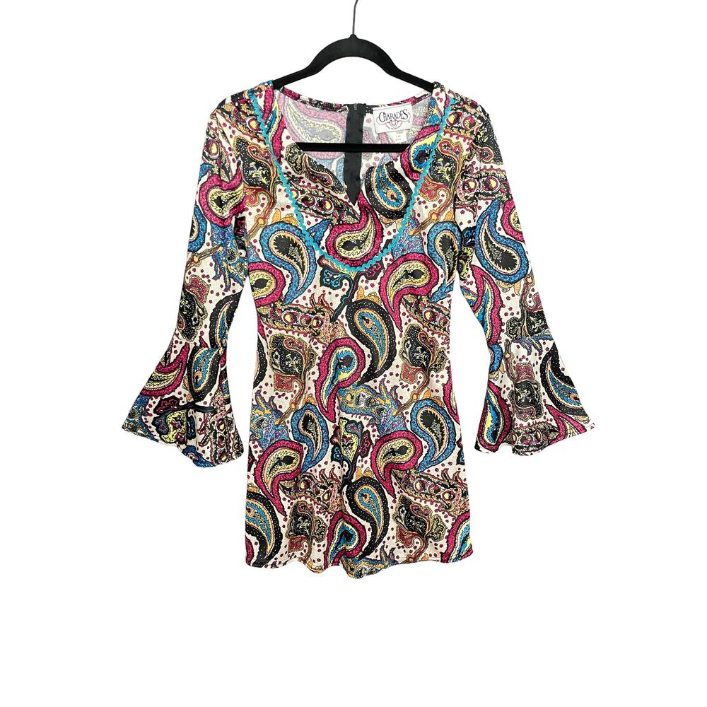 Charades Y2K Vintage Halloween Disco Babe Flare‎ Sleeve Mini Dress Women Size XS